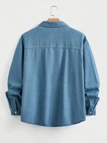 EASEVO Plus Size Men's Long Sleeve Single-Breasted Pocket Casual Denim Jacket - Blue - View 2