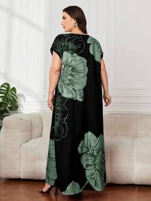 Modelyn فستان عربي أنيق بطبعات زهرية لأحجام كبيرة، صيفي - أخضر - مشاهدة 3