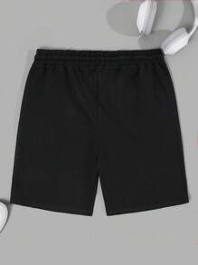 RueChic Men Drawstring Waist Zipper Pocket Patched SS Fashion Shorts Regular Short Gift For Boyfriend - Black - View 3