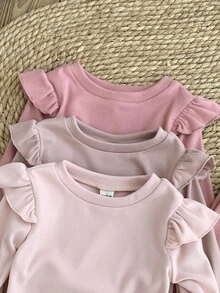 LMoss Kids 6 pièces Ensemble bébé fille en tricot de couleur unie avec t-shirt à col rond et volants et leggings. Ensemble bébé fille manches longues avec volants. Ensemble leggings. Vêtements bébé fille rose. Ensemble décontracté bébé. Ensemble. Ensemble d'hiver. Vêtements d'hiver pour bébé. Vêtements d'automne pour bébé fille - Multicolore - Voir 3