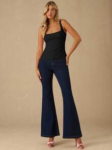 Enchnt 秋冬浪漫女士华丽丝绒闪亮水钻装饰蝴蝶结露背吊带背心，时尚优雅，适合派对、约会、节日、毕业典礼、外出、万圣节、圣诞节、秋季、新年等场合。 - 黑色 - 查看 6