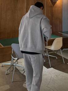 DAZY 男士秋季贴花刺绣设计灰色拉链连帽衫套装