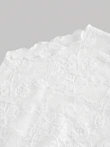 SHEIN MOD 女士两件套蕾丝透视长袖黑白上衣，秋冬女装，万圣节、派对、优雅、哥特、时尚，女士优雅透视花卉蕾丝长袖高领修身露脐上衣，时尚女士黑白薄纱蕾丝网纱高领长袖修身上衣，蕾丝长袖，黑白上衣 - 黑與白 - 查看 3