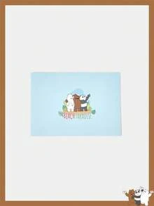 We Bare Bears X SHEIN Tarjeta de felicitación 3D de 180 grados con lindo patrón de oso de verano e isla - Multicolor - Ver 2