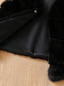 SHEIN Elladie kids 适合年轻女孩的人造毛皮无袖夹克，优雅 - 黑色 - 查看 8