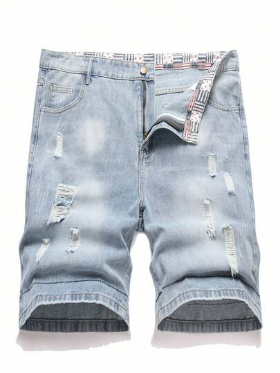 Chillumni Shorts jeans masculino plus size, casual, solto, com bolso rasgado, estilo emo