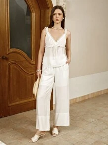 INAWLY 时尚蕾丝拼布荷叶边下摆修身短款背心，适合秋季女性穿着