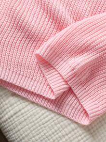 SHEIN Tween Girl Casual Round Neck Long Sleeve Hollow Bow Knit Sweater, Autumn/Winter Fall - Baby Pink - View 4