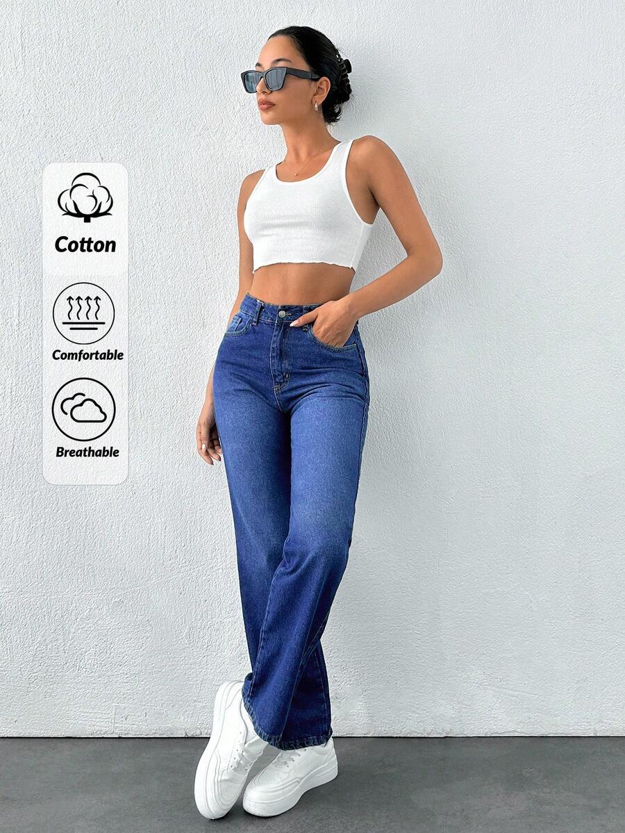 RueChic 100%Cotton Women's Straight Leg Casual Jeans - Dusty Blue - View 1