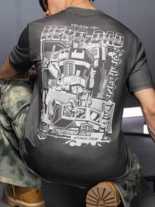 Transformers X SHEIN 男式字母与机器人图案圆领短袖T恤 - 灰色 - 查看 1