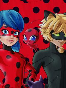 Miraculous Ladybug X SHEIN 少女夏季波点卡通图案圆领短袖T恤 - 白色 - 查看 4