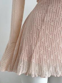 Elamini 2 件套女士秋冬时尚蕾丝花边吊带背心和蕾丝领收腰 A 字迷你连衣裙套装 - 粉色 - 查看 4