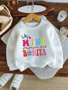 SHEIN Baby Mädchen Süßer, bequemer bedruckter Rundhals Langarm Sweatshirt, geeignet für Lässig Outdoor, Sport und Spiel im Herbst/Winter