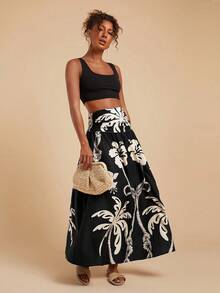 Travachic 度假印花宽松女裙 - 黑與白 - 查看 3