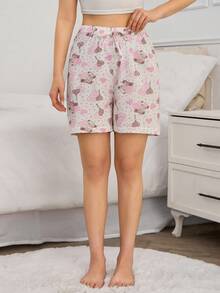 EURMUSE Damen 2 Pack süßer Bären Muster mit Fake-Tunnelzug Detail Homewear Lounge Shorts Set - Verschiedenfarbig - Übersicht 6