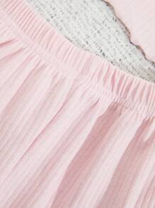 RueChic 3Pcs Cotton Lace Trim Cami Top With Lace Detail And Lettuce Trim Detail Lounge Bottom&Shorts Homewear Set - Baby Pink - View 6