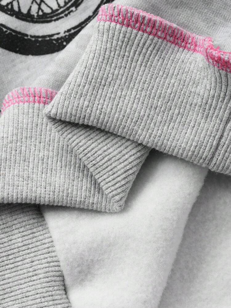 Young Girls Korean Style Letter Print Crew Neck Long Sleeve Sweatshirt, Autumn/Winter
