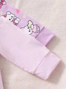 2pcs Newborn Baby Girl Cute Rabbit Cartoon Print Outfit, Long Sleeve Romper Baby Girl Pajamas Newborn Baby Girl Clothes Baby Girl Sleepwear Cartoon Baby Clothes Baby Girl Pajama Set Fall Winter - Mauve Purple - View 3