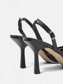 CUCCOO HITCHD 女士 V 型低帮优雅交叉带方头踝带扣花卉装饰方头高跟鞋，适合礼服、情人节 - 黑色 - 查看 11