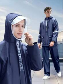 SHEIN Men's Waterproof Rain Gear Set - Durable PVC Material, Thick Waterproof Fabric, Breathable Suitable For Motorcycle Riding, Outdoor Sports And Travel - Multicolor - View 2