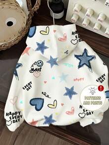 SHEIN Leap Crew Tween Girl 休闲宽松星星、心形、“Happy Everyday”可爱图案印花圆领舒适长袖运动衫，适合秋冬季 - 彩色 - 查看 2