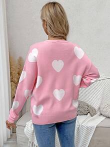 SHEIN Maternity Autumn/Winter Cardigan Sweater Jacket, Contrast Heart Casual Knit Cardigan - Pink - View 2