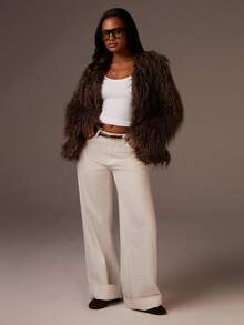 Athîral Women's Deep Mocha Faux Fur Jacket | Luxe Shaggy Faux Fur Fabric, Relaxed Straight Silhouette, Collarless Design, Full-Length Voluminous Sleeves, Minimalist Hook-And-Eye Closure, Elegant & Light Luxury Detailing, Chic Autumn And Winter Office Style, Faux Fur Coat, Brown Jacket Women,New Year Clothes,Fall Outfits For Women