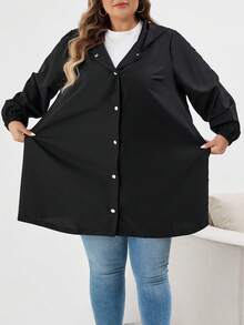 SHEIN CURVE+ Plus-Size Women's Black Mid-Length Trench Coat Winter Fall Autumn/Autumn /Winter