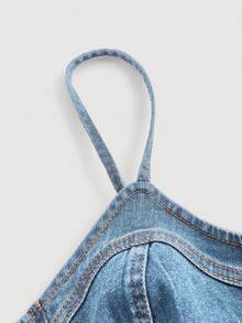 SHEIN MOD 女士拉链领休闲牛仔吊带背心 - 中等水洗藍 - 查看 3
