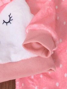 SHEIN 2 件女婴秋冬羊毛狐狸印花圆领运动衫和波尔卡圆点修身裤套装，适合幼儿的可爱休闲保暖服装 - 粉色 - 查看 7