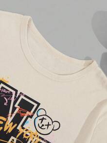 RueChic Men Drawstring Waist Pocket Letter Printed Regular Short Sleeve T-Shirt & Short Set - Beige - View 4