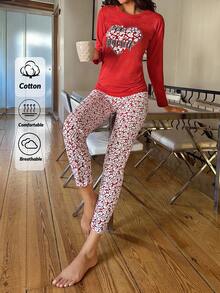 RueChic 100%Cotton Heart & Slogan Graphic PJ Set - Red - View 1