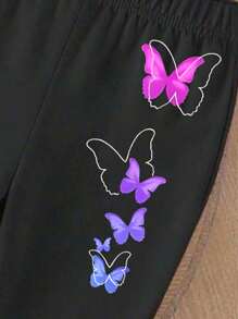 年轻女孩休闲时尚创意可爱卡通针线印花短袖上衣和喇叭裤套装 - 彩色 - 查看 6