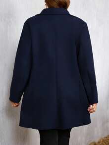 Áo khoác ngoài màu xám một hàng khuy cỡ lớn dành cho nữ, Thu/Đông - Màu xanh hải quân - Xem 2