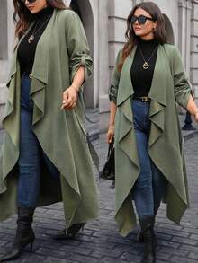 EMERY ROSE Abrigo largo tipo trinchera verde talla grande para mujer con cinturón y bolsillos, para otoño