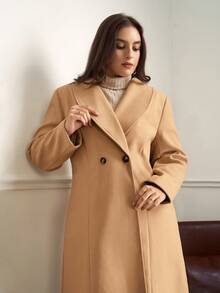 Chikora 大码女式优雅长翻领大衣，秋冬季 - 卡其色 - 查看 5
