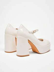 Solezae Giày cao gót Mary Jane đế bệt cổ điển đa năng dành cho nữ - trắng - Xem 6
