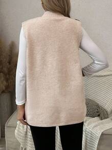 SHEIN Maternity Contrast Color Stand Collar Loose Casual Versatile Knitted Vest - Khaki - View 2
