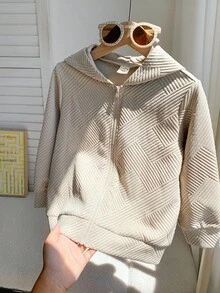 SHEIN 1pc Young Boys' Casual College Style Textured Fabric Zip Up Jacket, Suitable For Autumn And Winter School Fall - Apricot - View 7