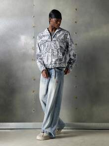 NEON BLANC Chaqueta casual con capucha y cremallera con estampado de ramas de otoño para hombre, para otoño e invierno - Blanco - Ver 1