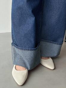 FRIFUL 女式口袋阔腿宽松休闲日常牛仔连体裤 - 藍色 - 查看 4