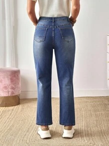 EMERY ROSE Women's Button Front Pocket Flare Casual Versatile Jeans - Blue - View 5