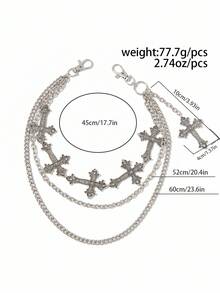 ROMWE Fairycore 1pc Vintage Punk Cross Waist Chain, Men's Hip Hop Personalized Multi-Layer Body Chain, Used For Pants Decoration - Silver - View 4