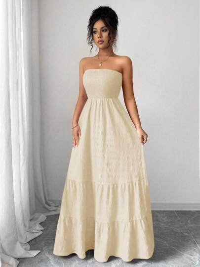 Islaluna INS Style Strapless Casual Vacation Dress For Women, Summer