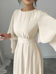 Elenzga Vestido ceñido a la cintura para mujer, diseño de primavera/verano - Albaricoque - Ver 3