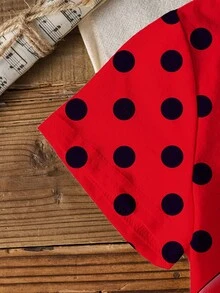 Miraculous Ladybug X SHEIN 少女夏季波点卡通图案圆领短袖T恤 - 白色 - 查看 6