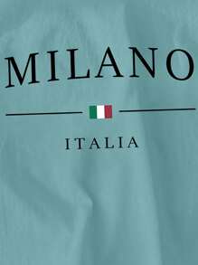 Manfinity Dauomo 男士休闲字母印花背心，夏季 - 霧霾藍 - 查看 5