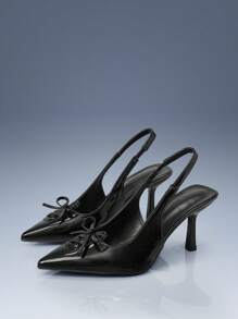 CUCCOO GRLICON 勃艮第红尖头封闭式细高跟女式一脚蹬高跟鞋 - 黑色 - 查看 1