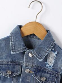 SHEIN Playful Pals 1 szt. chłopięca kurtka dżinsowa w stylu vintage, modna odzież wierzchnia w kolorze niebieskim, idealna do noszenia na co dzień