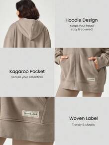 GLOWMODE Everyday Fleece Keep It Casual Unisex Long Sleeve Hoodie Jacket With Basic Pockets Daily Casual - Khaki - View 3